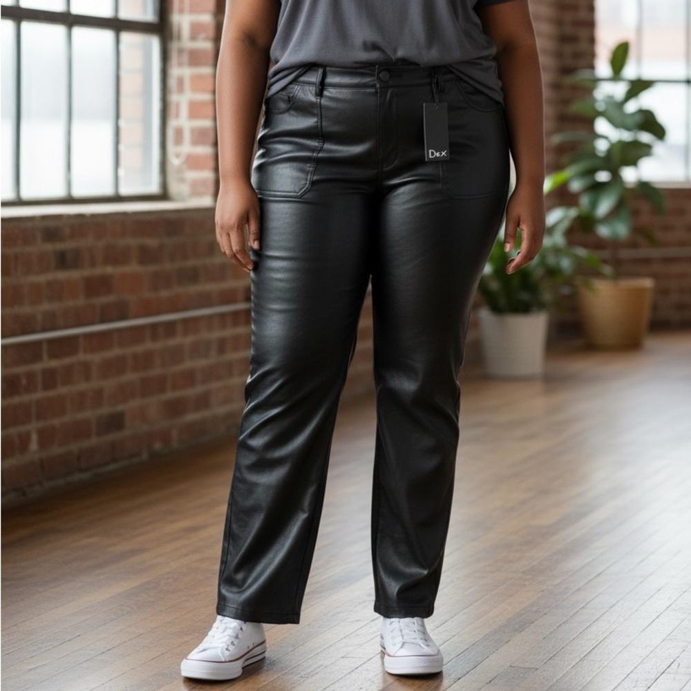 Dex Black Faux Leather Pants – Size 2X, High-Rise Straight Leg, NWT